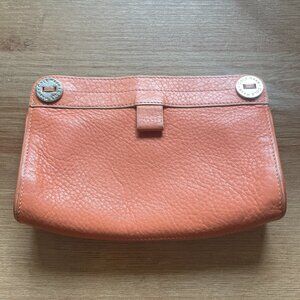 Cole Haan Handheld Purse Clutch - orange silver leather magnetic closure wallet